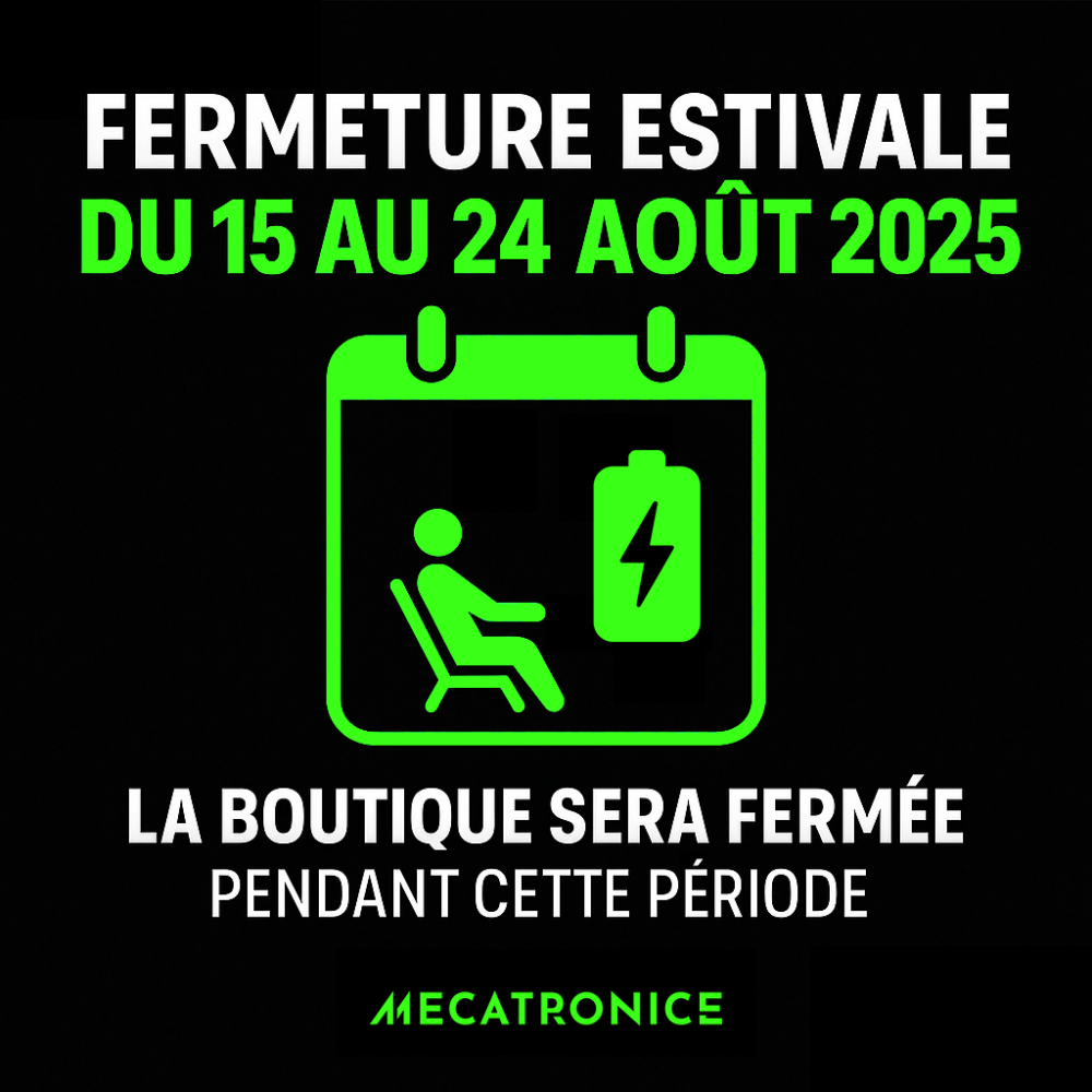 Visuel d'annonce de fermeture estivale avec pictogramme personnes allongée et batterie qui recharge.